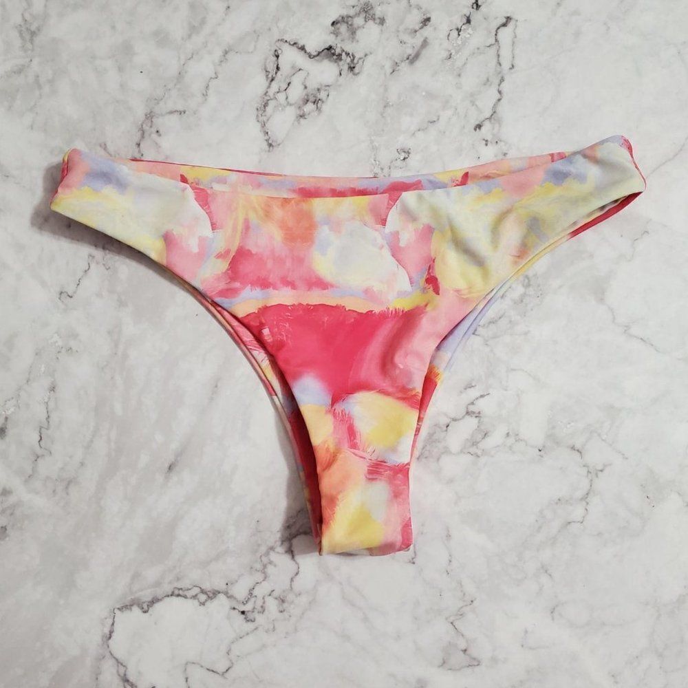 Shein Sexy Marbled Sunset Tie Dye Midrise Bikini Bottoms Resort Vacation Beach